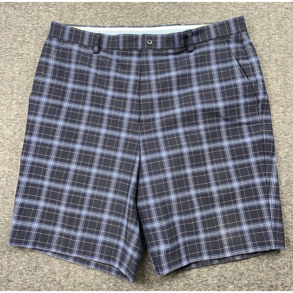 FJ‎ Footjoy Shorts Mens Size 38 Blue Plaid Flat Front Chino